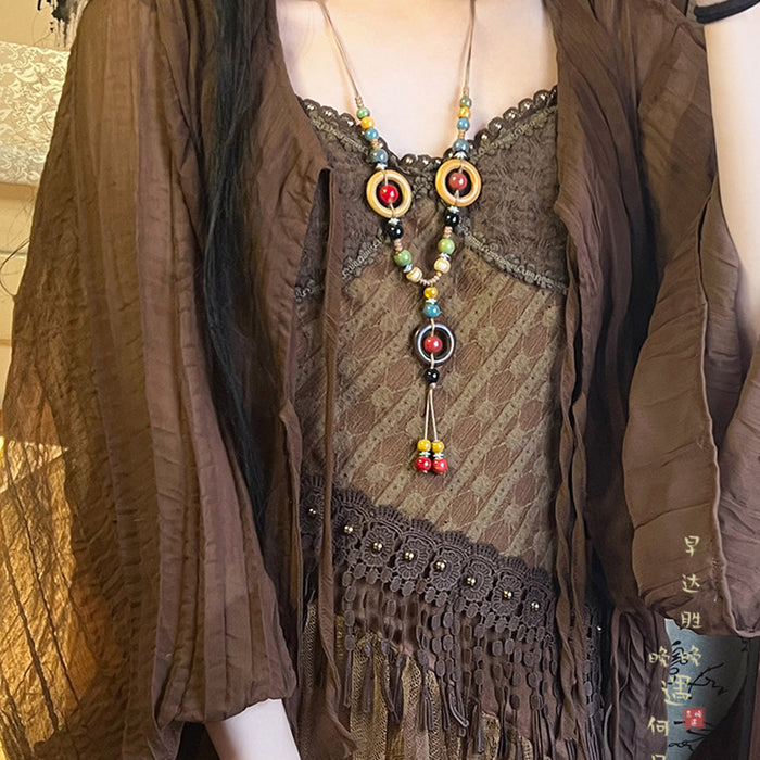 Wholesale Retro Ancient Zen Long Ceramic Necklace for Women