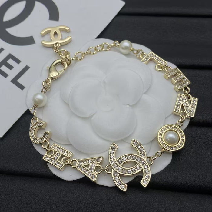 Wholesale Double C letter enamel camellia pearl long necklace