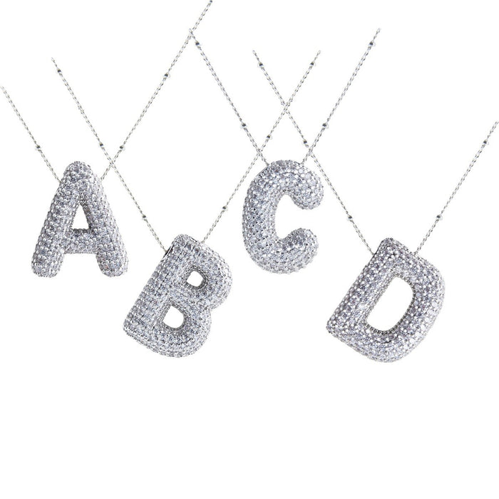 Wholesale Hollow Copper Plated Platinum Silver 26 Letter Necklace JDC-NE-BaiTian004