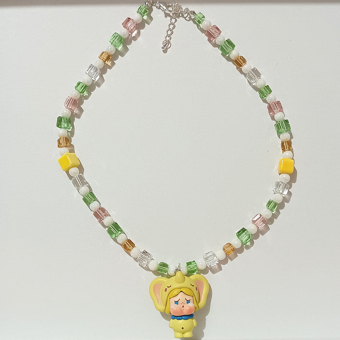 Wholesale Crystal acrylic beaded cute  angel frog cute grain short necklace