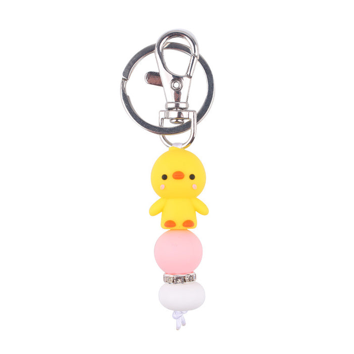 Wholesale Santa Cartoon Little Yellow Duck Silicone Beaded Keychain JDC-KC-GuangTian032