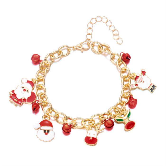 Wholesale Drip Oil Finish Alloy Christmas Bracelet with Santa and Elk Fashion Gift Accessory