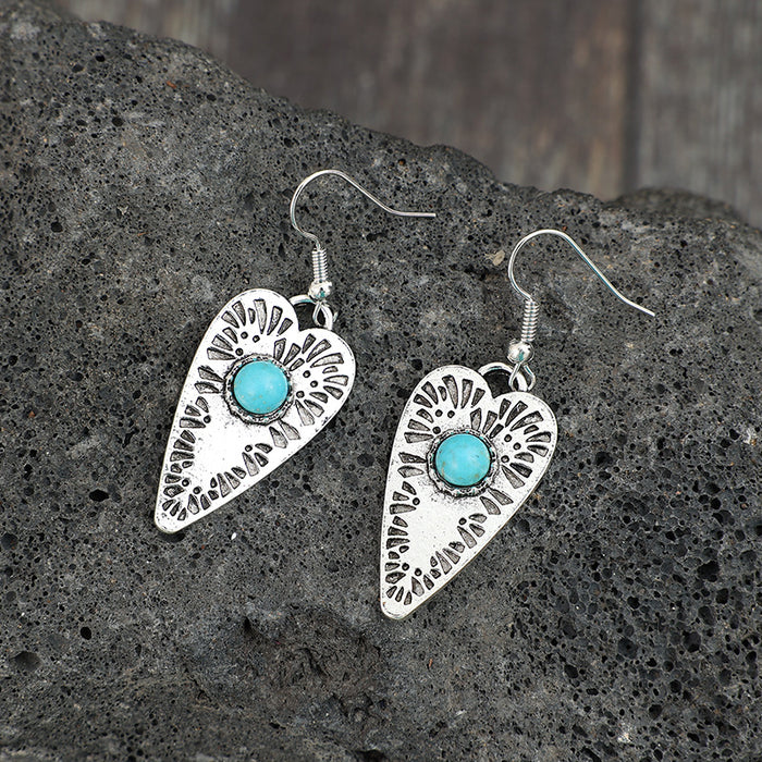 Wholesale  Bohemian Style New Heart-Shaped Inlaid Turquoise Earrings