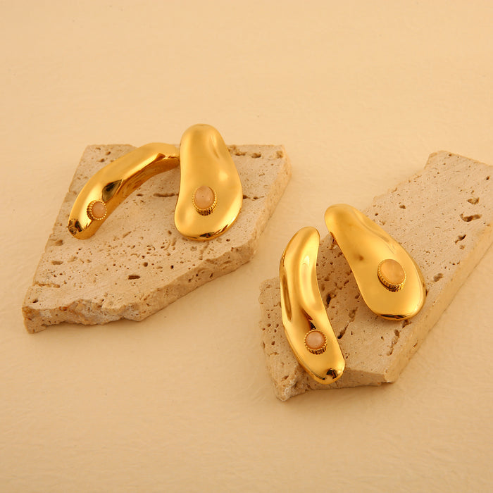 Wholesale Original design: Stainless steel irregular earrings set with natural stones, exaggerated personality and temperament, slanted earrings