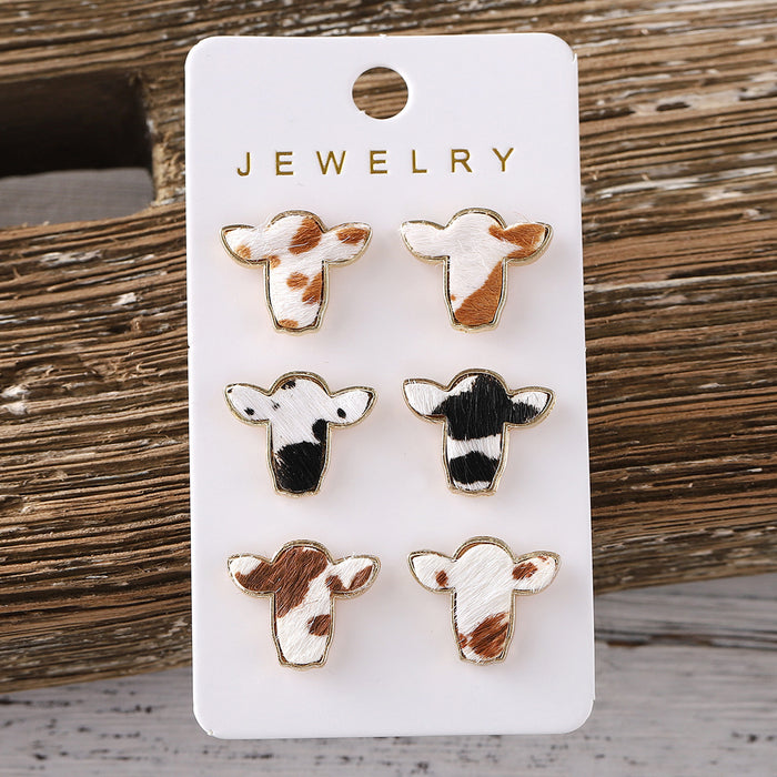 Wholesale Western-style Leopard-print Horse Fur Cow Head Earrings Ethnic-style Metal Base Earrings Earrings Gift