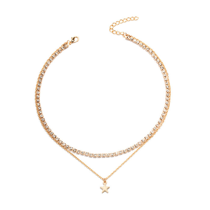 Wholesale Versatile jewelry, star studded diamond pendant, rhinestone claw chain, collarbone chain, multi-layer necklace