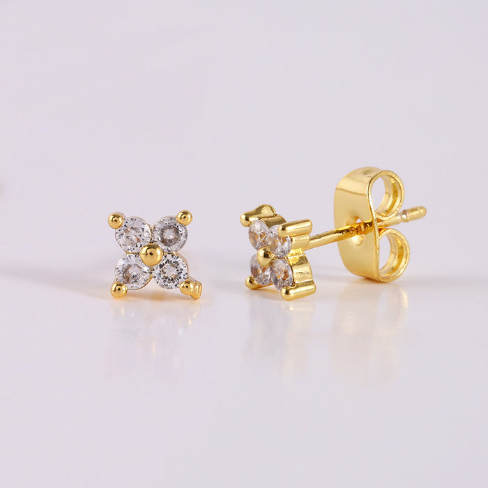 Wholesale Personalized Light Luxury Copper Earnail Geometric Earring Set with Diamond studded Color Diamond Zircon Square Earring Buckle