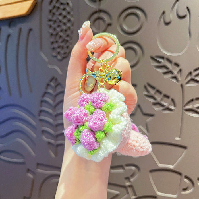 Wholesale Original Plush Handheld Flower Keychain Simulation Red Rose Sunflower Bag Pendant