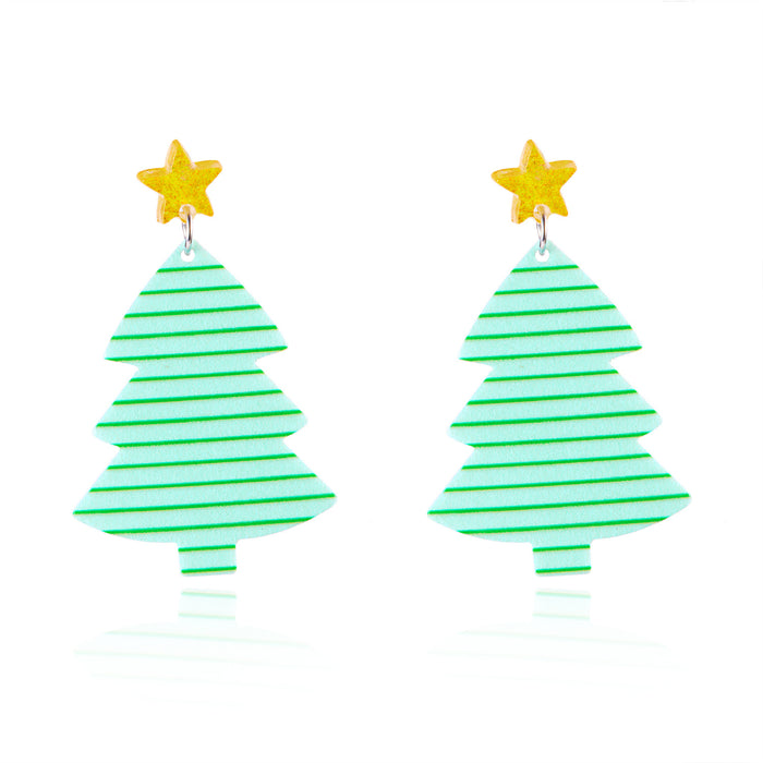Wholesale Christmas earrings multi-color lights gingerbread man cane Christmas tree acrylic printed earrings