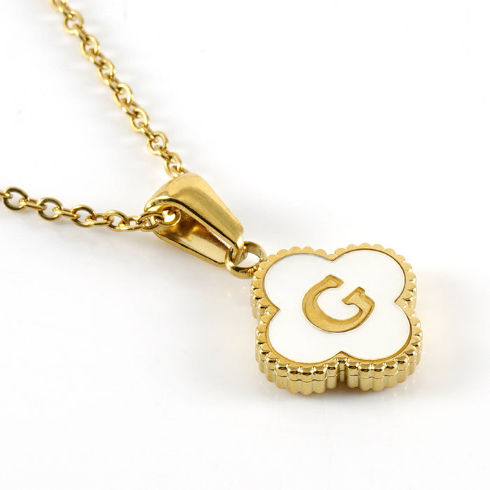 Wholesale Shell Letter Four Leaf Clover Pendant 18K Gold Stainless Steel Necklace JDC-NE-ZhongX005