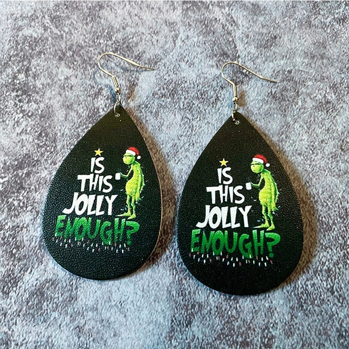 Wholesale Christmas Earrings Santa Elk Green Printing Leather Earrings