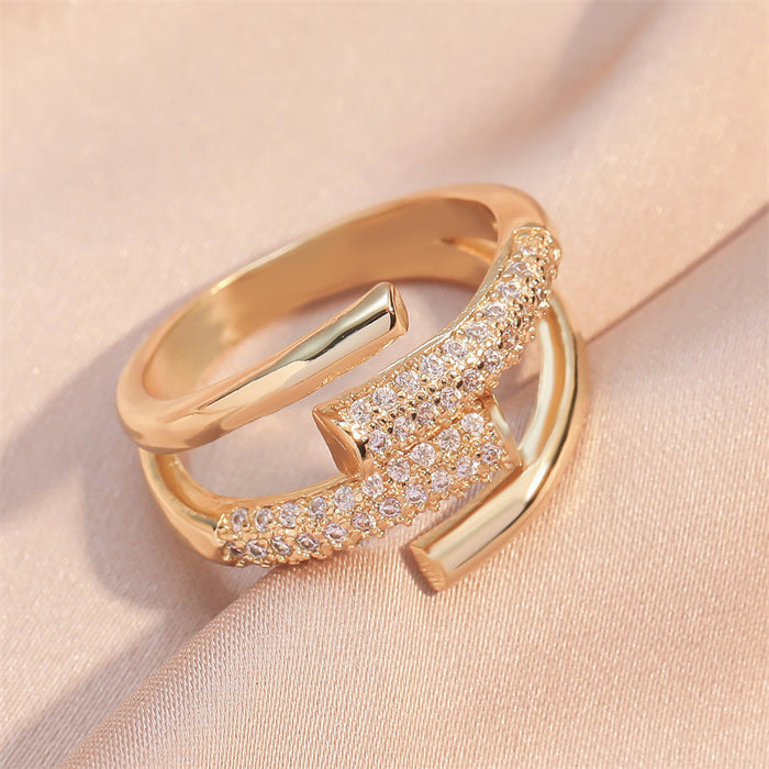 Wholesale RAKOL Japanese and Korean personality light luxury geometric copper inlaid zircon commuter versatile women's snake bone ring