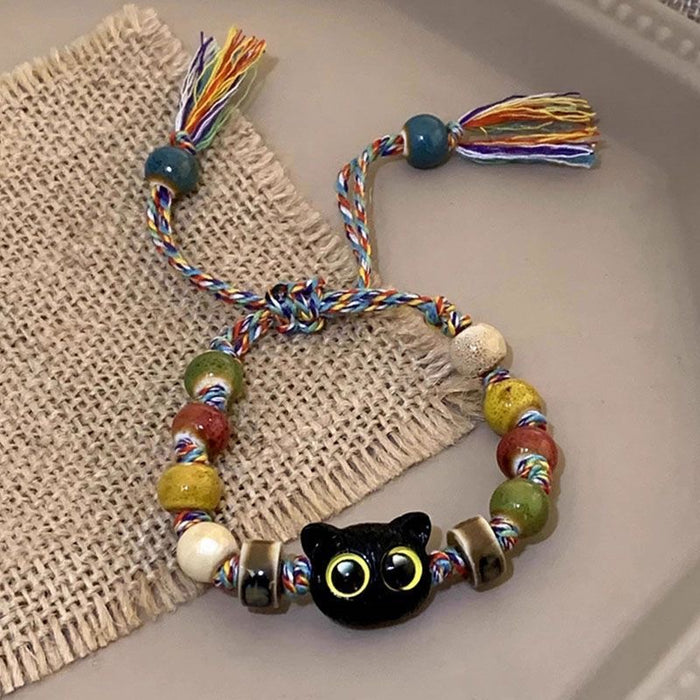 Wholesale Skull Cat Ceramic Woven Rope Bracelet Female Tassel Color Bracelet