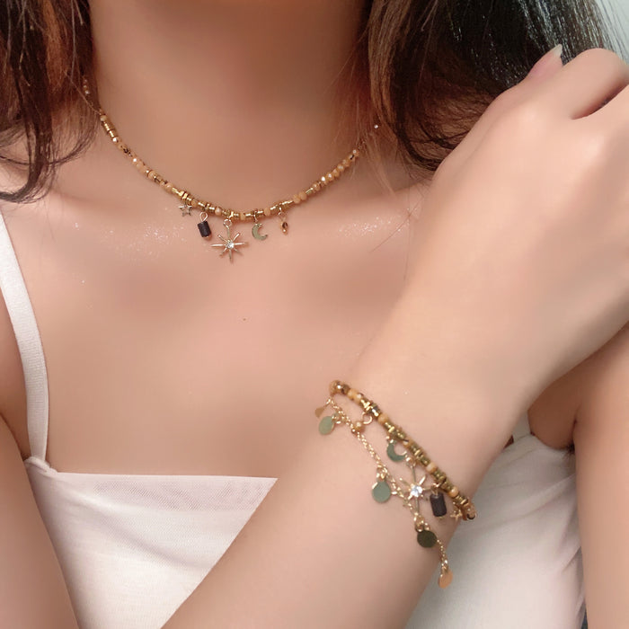 Wholesale Retro high-end natural stone bead necklace versatile high-end collarbone chain fashion accessory