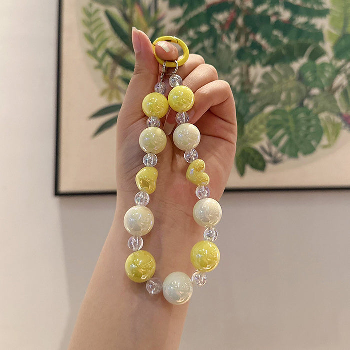 Wholesale Color plated bead peach heart colorful acrylic mobile phone chain dazzling love pendant accessories