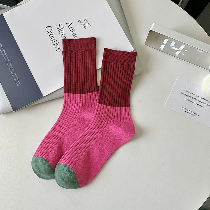 Wholesale New socks, retro mid tube double needle socks, stacked socks