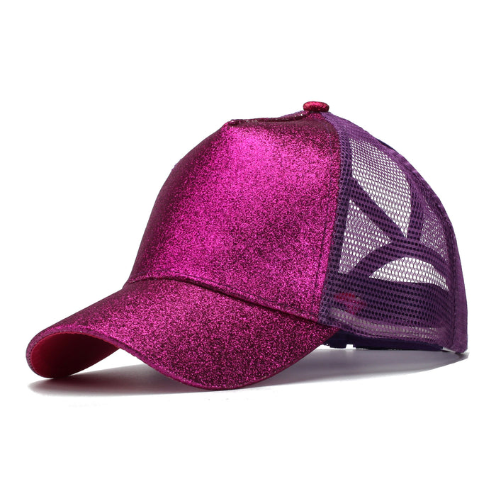 Wholesale Trendy Sequined Dacron Baseball Cap with Ponytail Hole - Breathable Mesh Sun Hat for Summer Outdoor Use