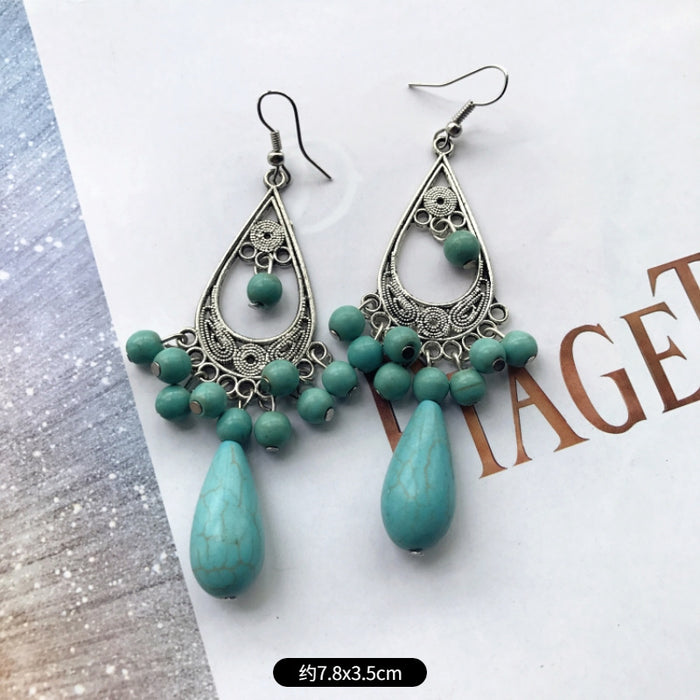 Wholesale Alloy Vintage Turquoise Ethnic Style Earrings JDC-ES-Luox009