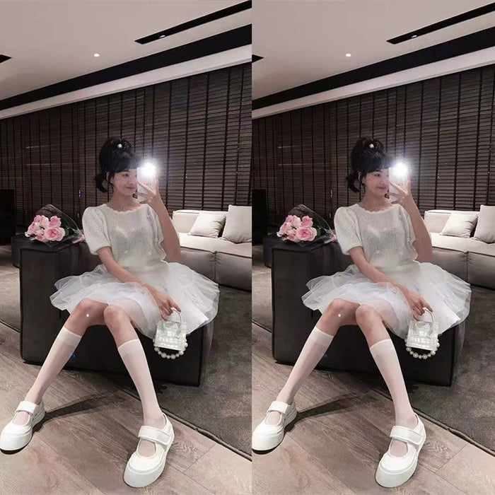 Wholesale White calf socks, silk stockings, mid tube breathable and sweat absorbing socks, long tube
