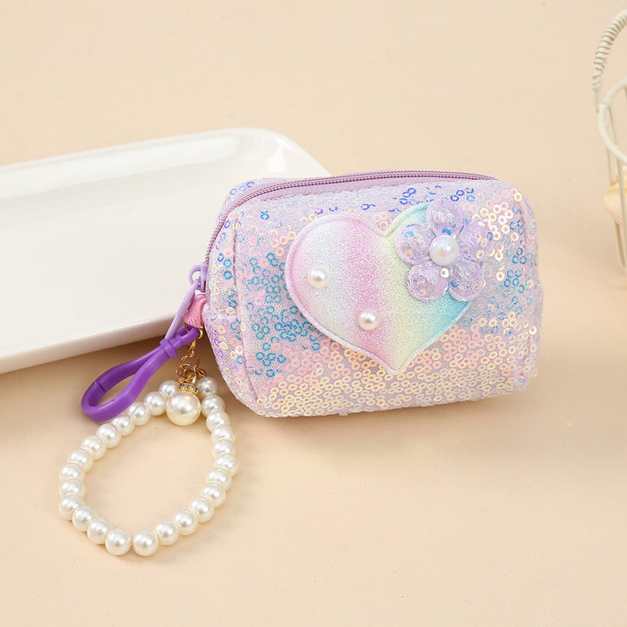 Wholesale Love Schoolbag Pearl Sequin Portable Coin Purse Plush Keychain JDC-KC-YiK004