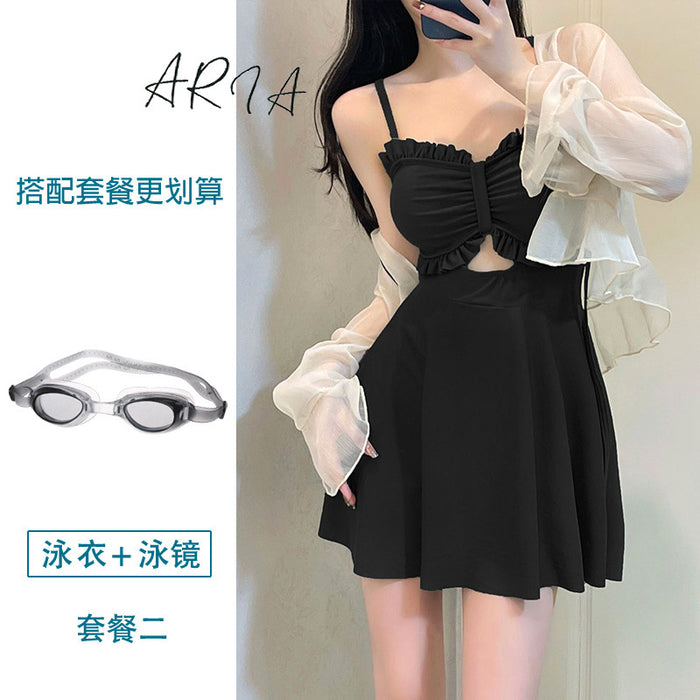 Wholesale New one-piece conservative skirt style avocado green high-end and sexy hot spring swimsuit