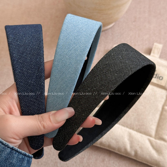 Wholesale New high-end denim wide edge headband, simple compression headband, facial hair clip headband, hair accessory