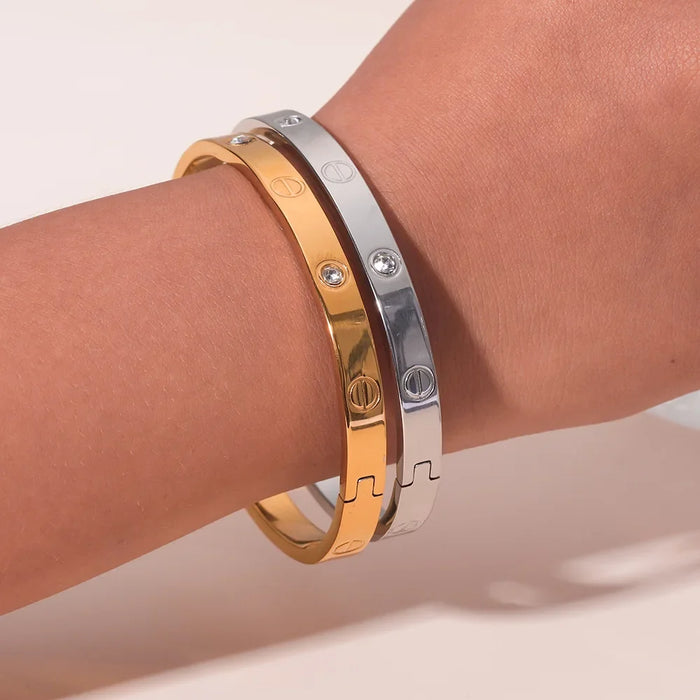 Wholesale Stainless steel bracelet with one nail and one diamond mirror polished bracelet