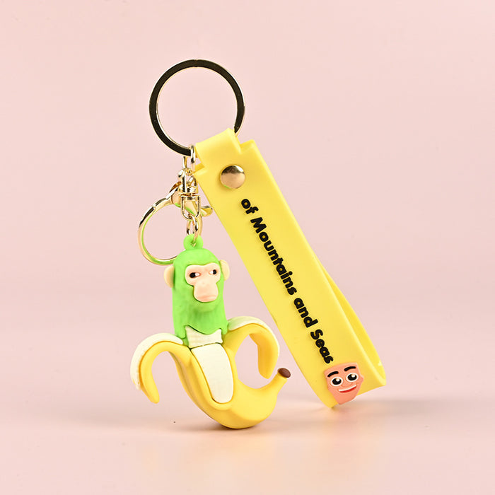 Wholesale Mythical Creatures PVC Keychain Cute Monkey and Banana Design Bag Charm Boutique MOQ≥10