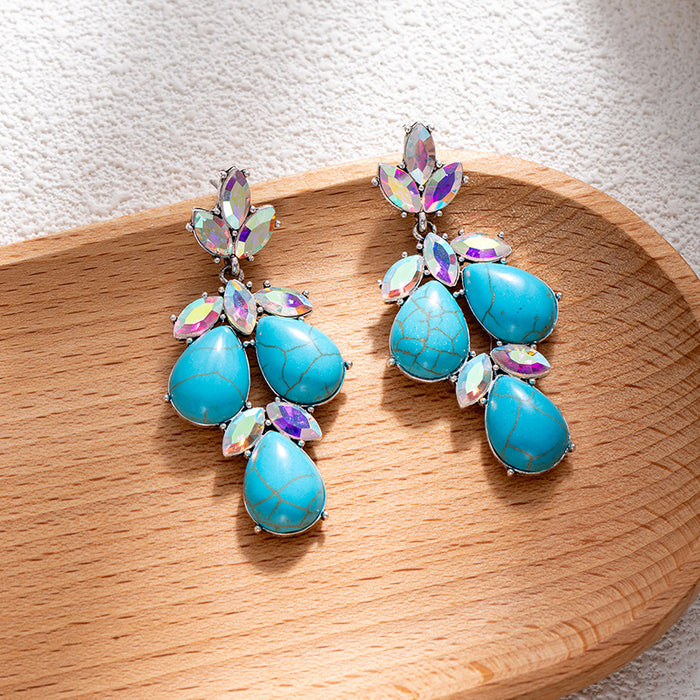 Wholesale Retro ethnic turquoise flower earrings