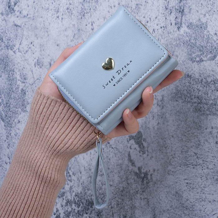 Wholesale Modern Heart-Shaped PU Leather Wallet for Women - Tri-Fold Card Holder with Zipper White - Casual Resale Accessory