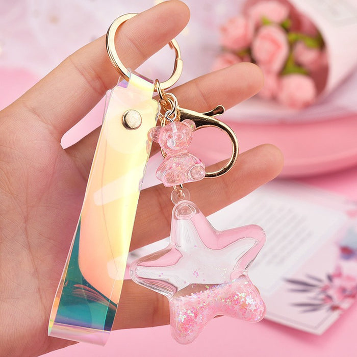 Wholesale Acrylic Keychain Pentagram Oil-Filled Keyring