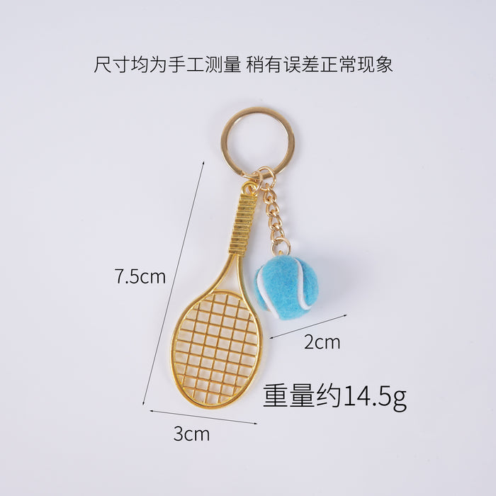 Wholesale Metal Tennis Racket Keychain Pendant Silver Blue Modern Minimalist Fashion Accessory MOQ≥2