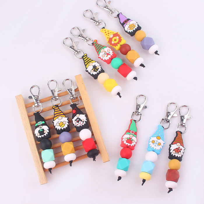 Wholesale Cartoon Santa Claus Silicone Bead Keychain JDC-KC-GuangTian035