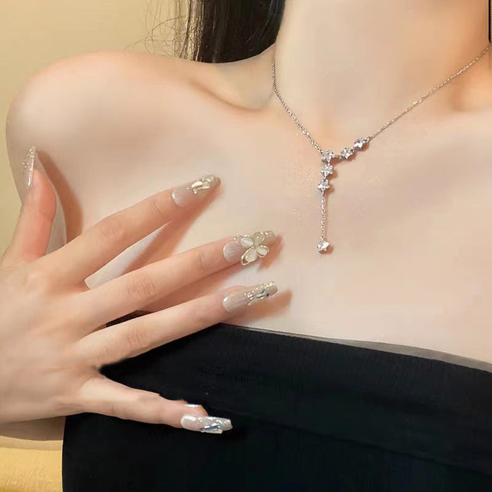 Wholesale Titanium steel necklace with starry sky, exquisite zircon tassel pendant, light luxury and versatile collarbone chain