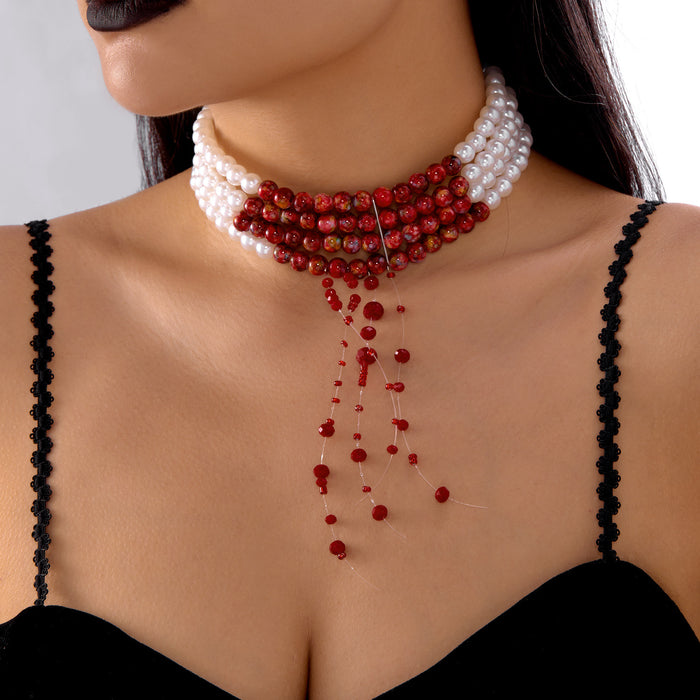 Wholesale Gothic blood drop tassel collar choker  personalized beaded necklace