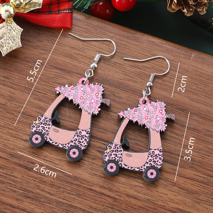Wholesale Christmas Hollow Pink Christmas Tree Pendant Earrings