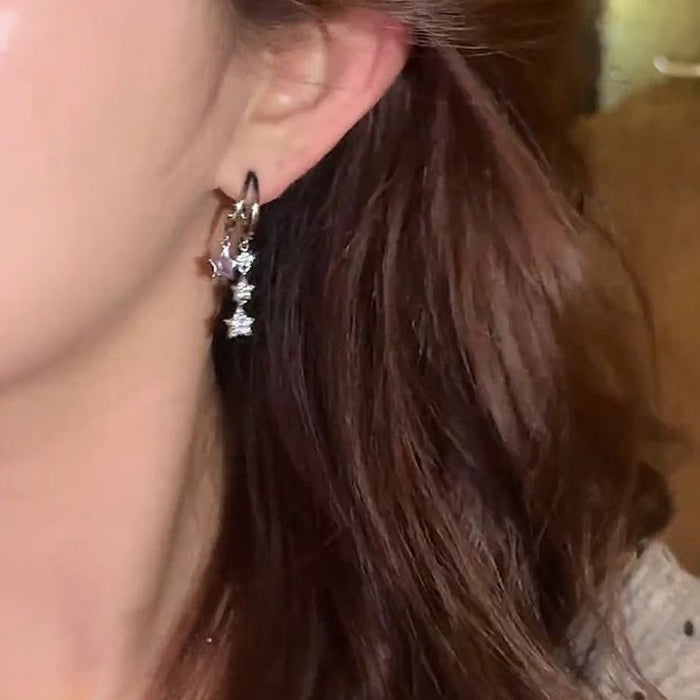 Wholesale Unique and niche micro inlaid zircon tassel earrings with fashionable temperament and versatile earrings