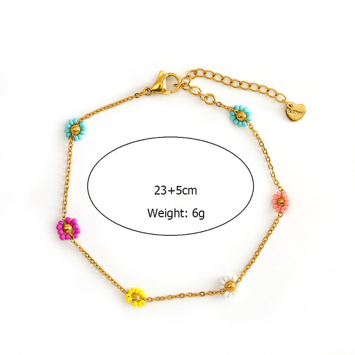 Wholesale Fashionable stainless steel flower ankle chain, colorful temperament, colorful foot accessories, color preservation wholesale