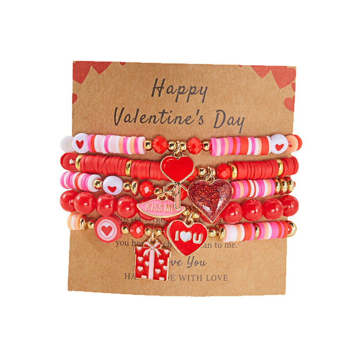 Wholesale A set of 5 Valentine' s Day clay bead bracelets