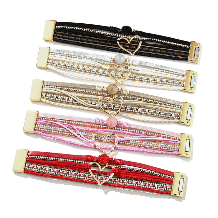 Wholesale New Bracelets for Women Bohemian Love Rhinestone Magnetic Bracelet PU Artificial Leather Soft Bracelet JDC-BT-QN001