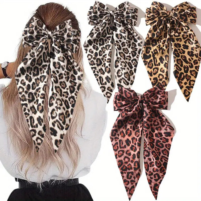 Wholesale Vintage Leopard Bow Print Ribbon Spring Clip Hair Clips JDC-HC-Zhenr001