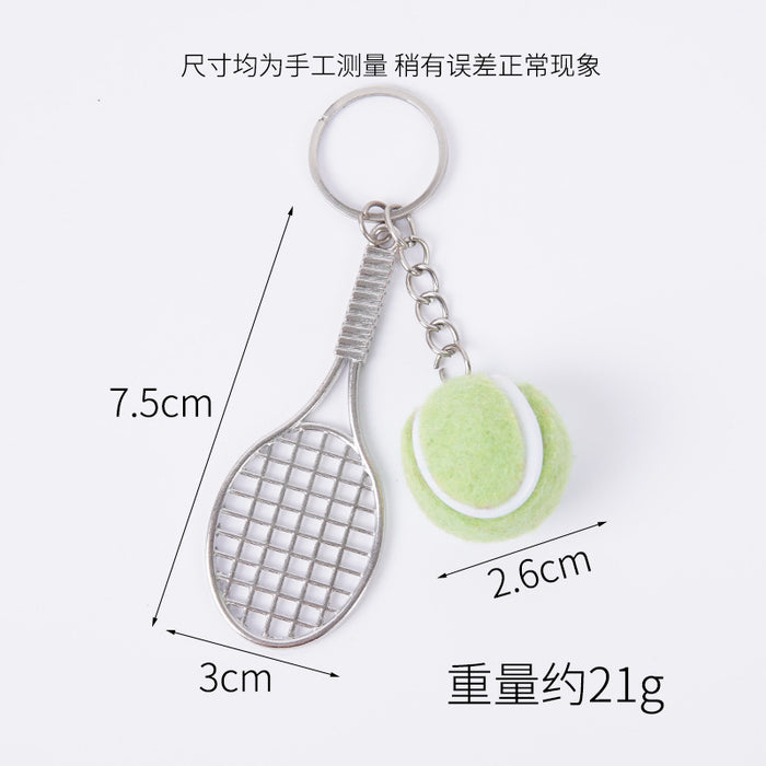 Wholesale Metal Tennis Racket Keychain Pendant Silver Blue Modern Minimalist Fashion Accessory MOQ≥2