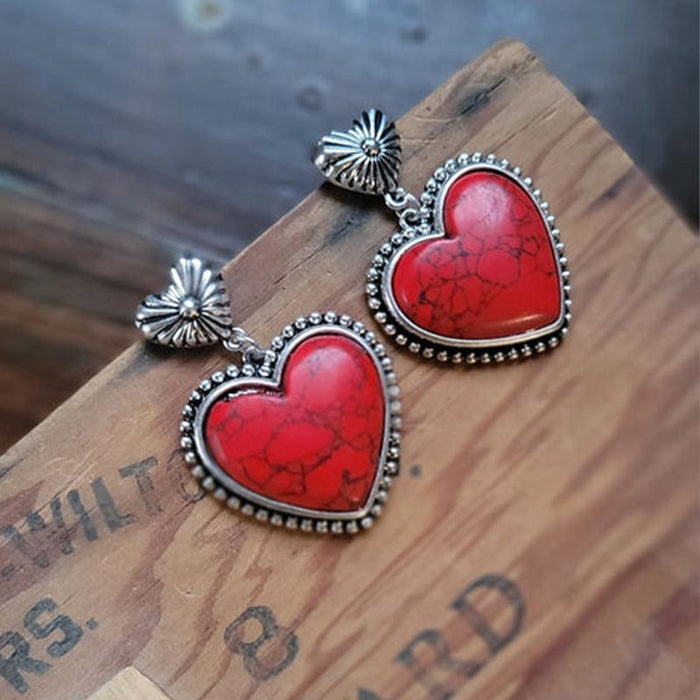Wholesale Peach Heart Red Turquoise Earrings