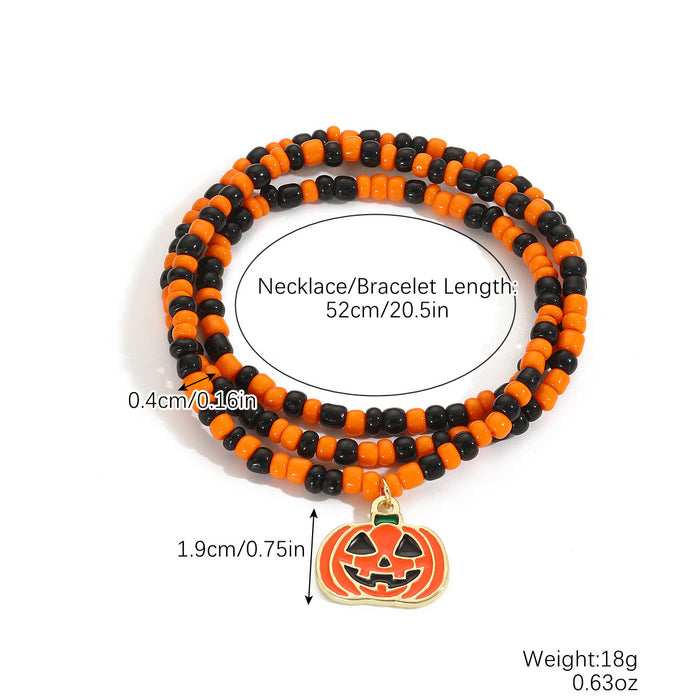 Wholesale Bracelet suit Beads Orange Pumpkin Skull Pendant Halloween Bracelet