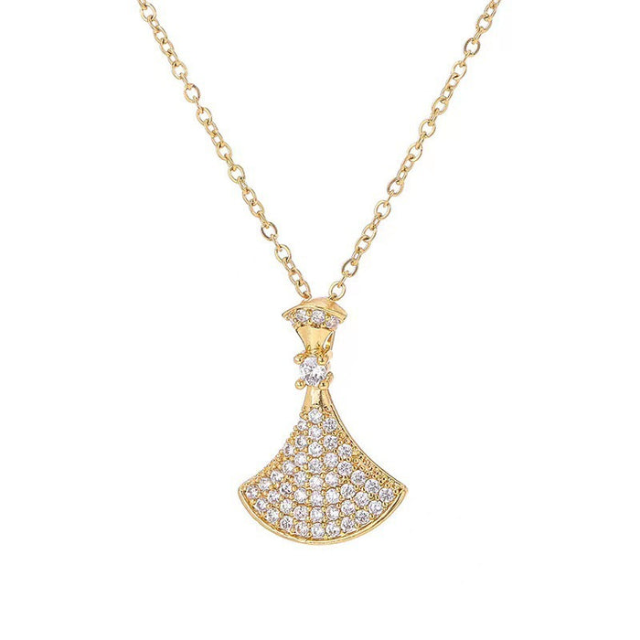 Wholesale Titanium steel necklace with a small dress pendant encrusted with rhinestones.