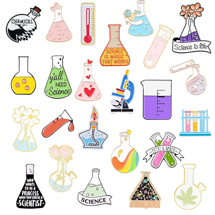 Wholesale Creative Chemical Supplies Chemical Bottle Series Brooch Set Alcohol Lamp Microscope Beaker Letter Shape Badge JDC-BC-BL007