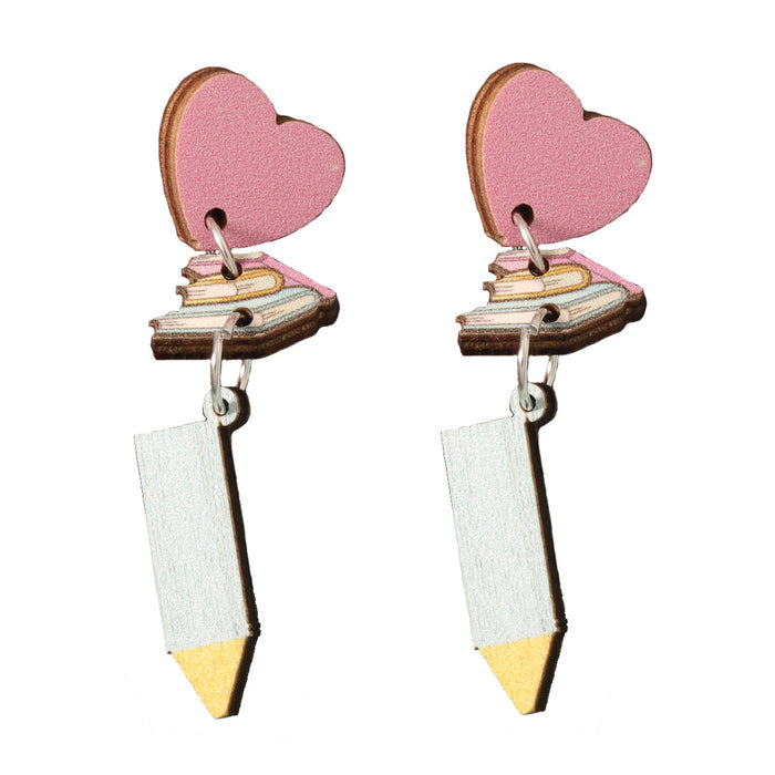 Wholesale wooden color printing Love Book long earrings niche all-match earrings