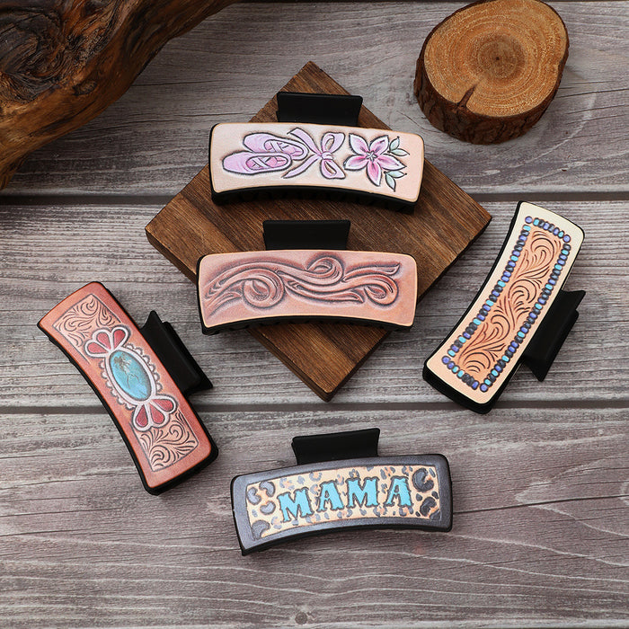 Wholesale Western Wind Cactus Sunflower Pattern Grab Clip Women Shark Clip Hairpin