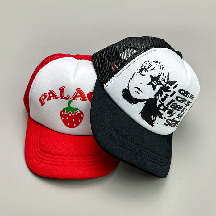 Wholesale Color matching Strawberry Letter cruise ship anime printing baseball cap