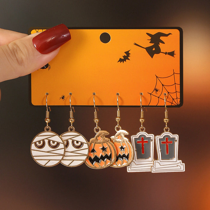 Wholesale Cute cartoon style ghost pumpkin head design pendant earrings set  earrings for women